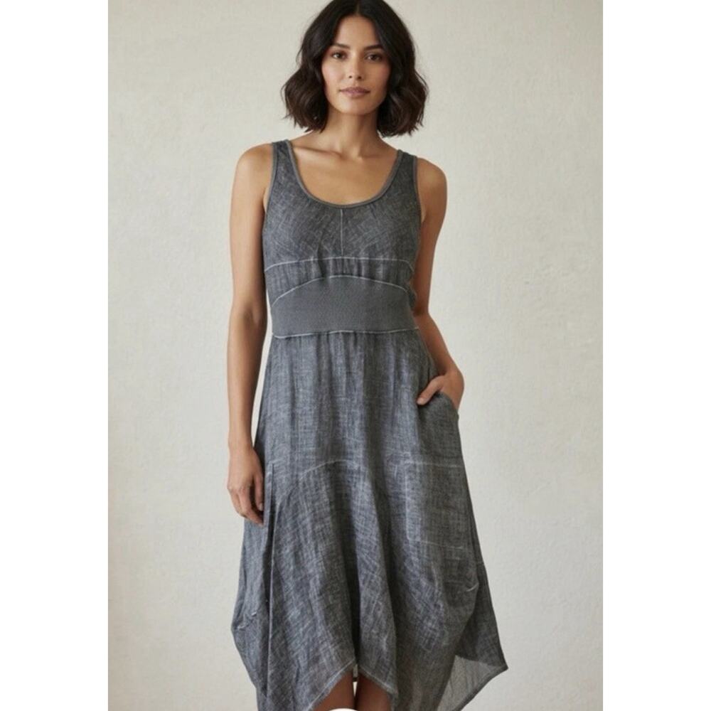 INIZIO ITALY MAGIC LINEN DRESS IN MOSS GREY Size XL Made In Italy Lagenlook